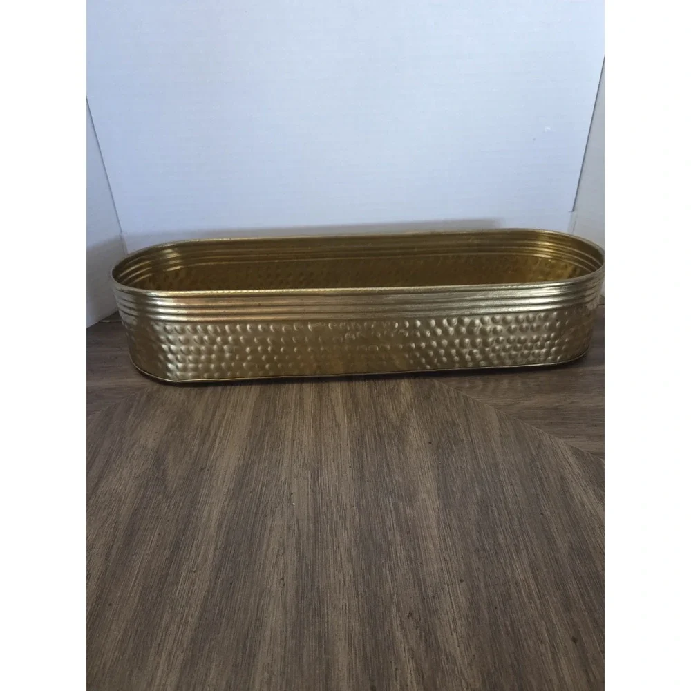 Elongated Hammered Brass Planter Vintage